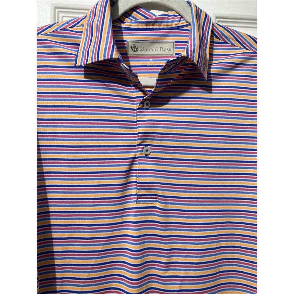 Donald Ross Men Golf Polo Short Sleeve Shirt Multicolor Stripes Size Medium